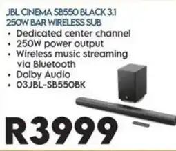 Sounds Great JBL CINEMA SB550 BLACK 3.1 250W BAR WIRELESS SUB offer