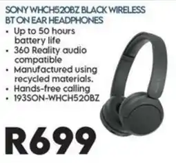 Sounds Great SONY WHCH520BZ BLACK WIRELESS BT ON EAR HEADPHONES offer