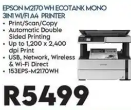 Sounds Great EPSON M2170 WH ECOTANK MONO 3IN1 W/FI A4 PRINTER offer
