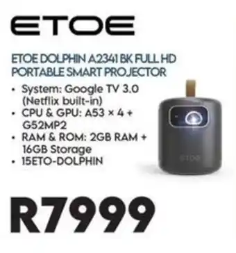 Sounds Great ETOE DOLPHIN A2341 BK FULL HD PORTABLE SMART PROJECTOR offer