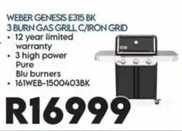 Sounds Great WEBER GENESIS E315 BK 3 BURN GAS GRILL C/IRON GRID offer
