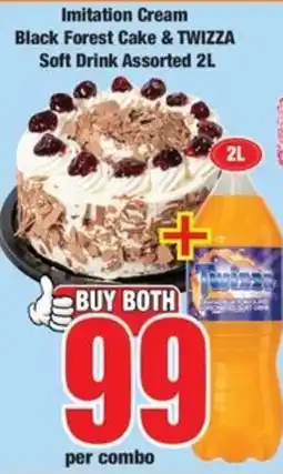 Boxer Imitation Cream Black Forest Cake & TWIZZA Soft Drink Assorted offer