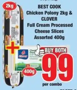 Boxer BEST COOK Chicken Polony & CLOVER Full Cream Processed Cheese Slices Assorted offer