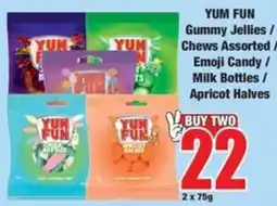 Boxer YUM FUN Gummy Jellies / Chews Assorted / Emoji Candy / Milk Bottles / Apricot Halves offer