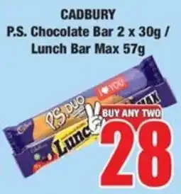 Boxer CADBURY P.S. Chocolate Bar / Lunch Bar offer