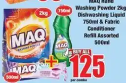 Boxer MAQ Hand Washing Powder 2kg Dishwashing Liquid 750ml & Fabric Conditioner Refill Assorted offer