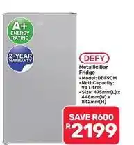 Pick n Pay Hypermarket Defy - metallic bar fridge dbf90m offer