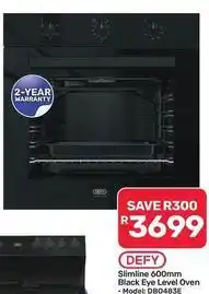 Pick n Pay Hypermarket Defy - slimline 600mm black eye level oven - model db0483e offer