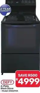 Pick n Pay Hypermarket Defy - 4-plate black stove - model: dss694x offer