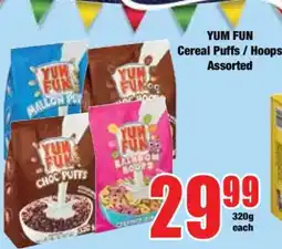 Boxer YUM FUN Cereal Puffs / Hoops Assorted offer