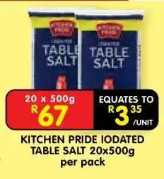 Shoprite KITCHEN PRIDE IODATED TABLE SALT 20x500g offer