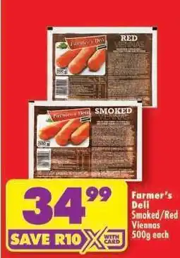 Shoprite FARMER'S DELI SMOKED/RED VIENNAS 500g each offer