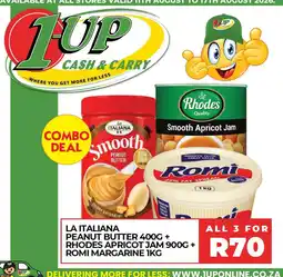 1UP LA ITALIANA PEANUT BUTTER + RHODES APRICOT JAM + ROMI MARGARINE offer