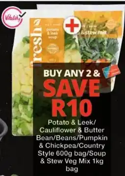 Checkers Potato & Leek/ Cauliflower & Butter Bean/Beans/Pumpkin & Chickpea/Country Style/Soup & Stew Veg Mix offer