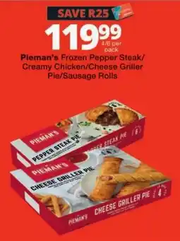 Checkers Pieman's Frozen Pepper Steak/Creamy Chicken/Cheese Griller Pie/Sausage Rolls offer