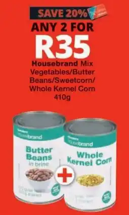 Checkers Housebrand Mix Vegetables/Butter Beans/Sweetcorn/Whole Kernel Corn offer