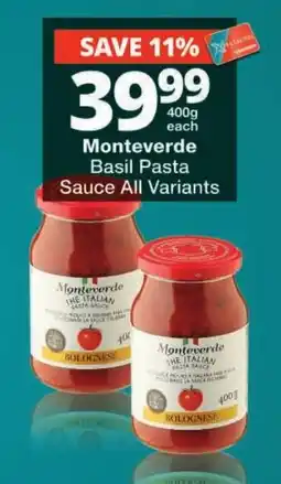 Checkers Monteverde Basil Pasta Sauce All Variants offer