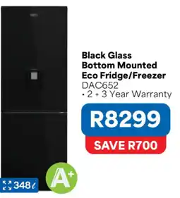 OK Furniture Black Glass Bottom Mounted Eco Fridge/Freezer DAC652 offer