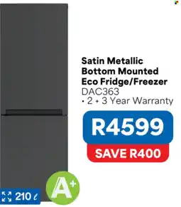 OK Furniture Satin Metallic Bottom Mounted Eco Fridge/Freezer DAC363 offer