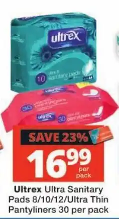 Checkers Ultrex Ultra Sanitary Pads 8/10/12/Ultra Thin Pantyliners offer