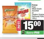 Spar Frimax Pops Maize Snack Assorted Or Tinglers Original Flavoured Puffs-For Any 2 x 100g offer