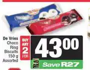 Spar De Vries Choco Ring Biscuits Assorted-For Any 2 x 150g offer