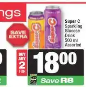 Spar Super C Sparkling Glucose Drink Assorted-For 2 x 500ml offer