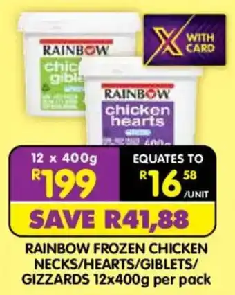 Rainbow frozen chicken necks/hearts/giblets/gizzards