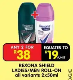 Shoprite Rexona Shield Ladies/Men Roll-On offer