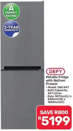Pick n Pay DEFY Metallic Fridge with Bottom Freezer offer