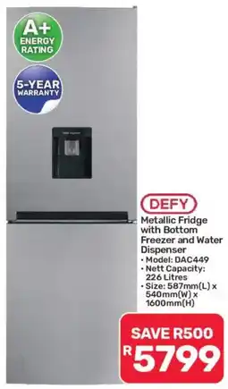Pick n Pay DEFY Metallic Fridge with Bottom Freezer and Water Dispenser offer