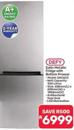 Pick n Pay DEFY Satin Metallic Fridge with Bottom Freezer offer