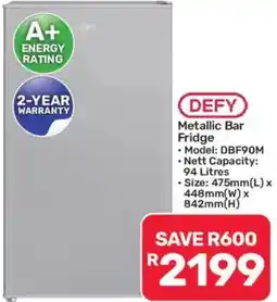 Pick n Pay DEFY Metallic Bar Fridge offer