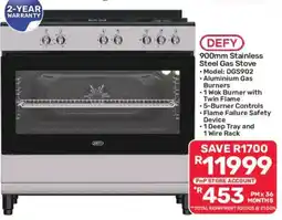 Pick n Pay DEFY 900mm Stainless Steel Gas Stove offer