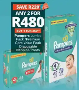Checkers Pampers Jumbo Pack/Premium Care Value Pack Disposable Nappies/Pants offer