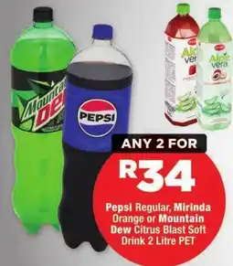 OK Foods Pepsi Regular, Mirinda Orange or Mountain Dew Citrus Blast Soft Drink 2 Litre PET offer