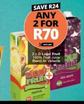 Checkers Liqui Fruit 100% Fruit Juice Blend All Variants 2 x 2L offer