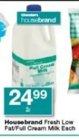 Checkers Housebrand Fresh Low Fat / Full Cream Milk each 2L offer