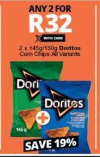 Doritos Corn Chips All Variants 2 x 145g / 150g