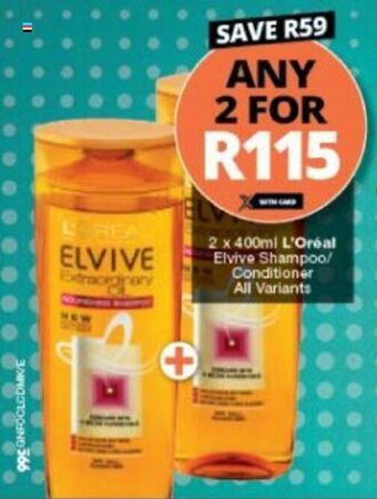 Checkers L'Oreal Elvive Shampoo / Conditioner All Variants 2 x 400ml offer