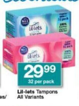 Checkers Lil-lets Tampons All Variants 32 per pack offer
