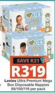 Checkers Lovies Ultra Premium Mega Box Disposable Nappies offer