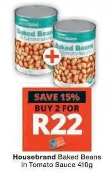 Checkers Housebrand Baked Beans in Tomato Sauce 410g offer