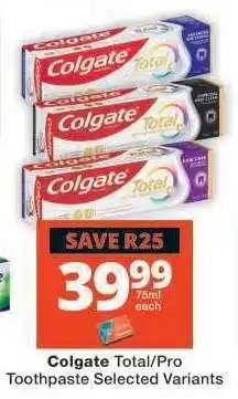 Checkers Colgate Total/Pro Toothpaste offer