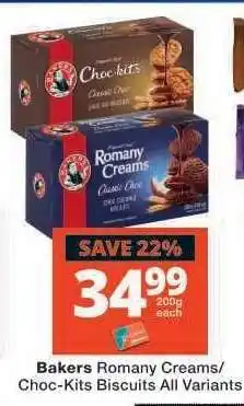 Checkers Bakers Romany Creams/Choc-Kits Biscuits All Variants offer