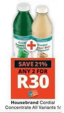 Checkers Housebrand Cordial Concentrate All Variants 1ℓ offer