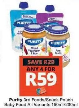 Checkers Purity 3rd Foods/Snack Pouch Baby Food offer