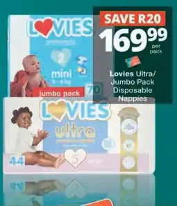 Checkers Lovies Ultra/Jumbo Pack Disposable Nappies offer