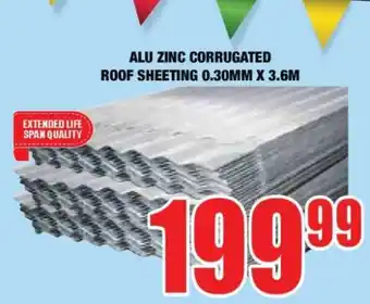 ALU ZINC CORRUGATED ROOF SHEETING 0.30MM X 3.6M