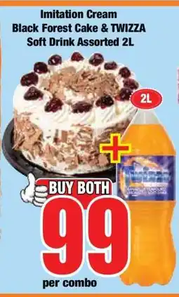Boxer Imitation Cream Black Forest Cake & TWIZZA Soft Drink Assorted 2L offer